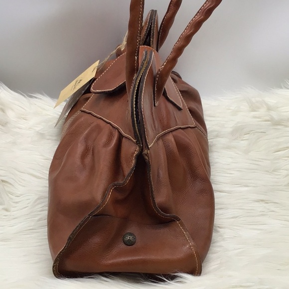 Patricia Nash Heritage Cognac Italian Leather Satchel Shoulder Bag - Picture 4 of 11